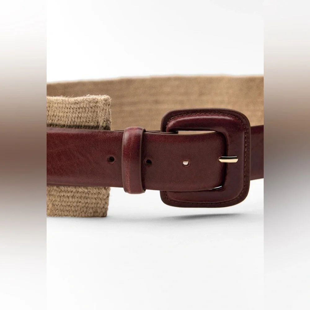 Zara Brown Jute Leather Belt -Size US 32- NWT
